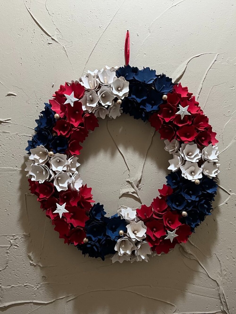 Patriotic Red White Blue Floral Wreath Americana 4th of July Door Wall Decor